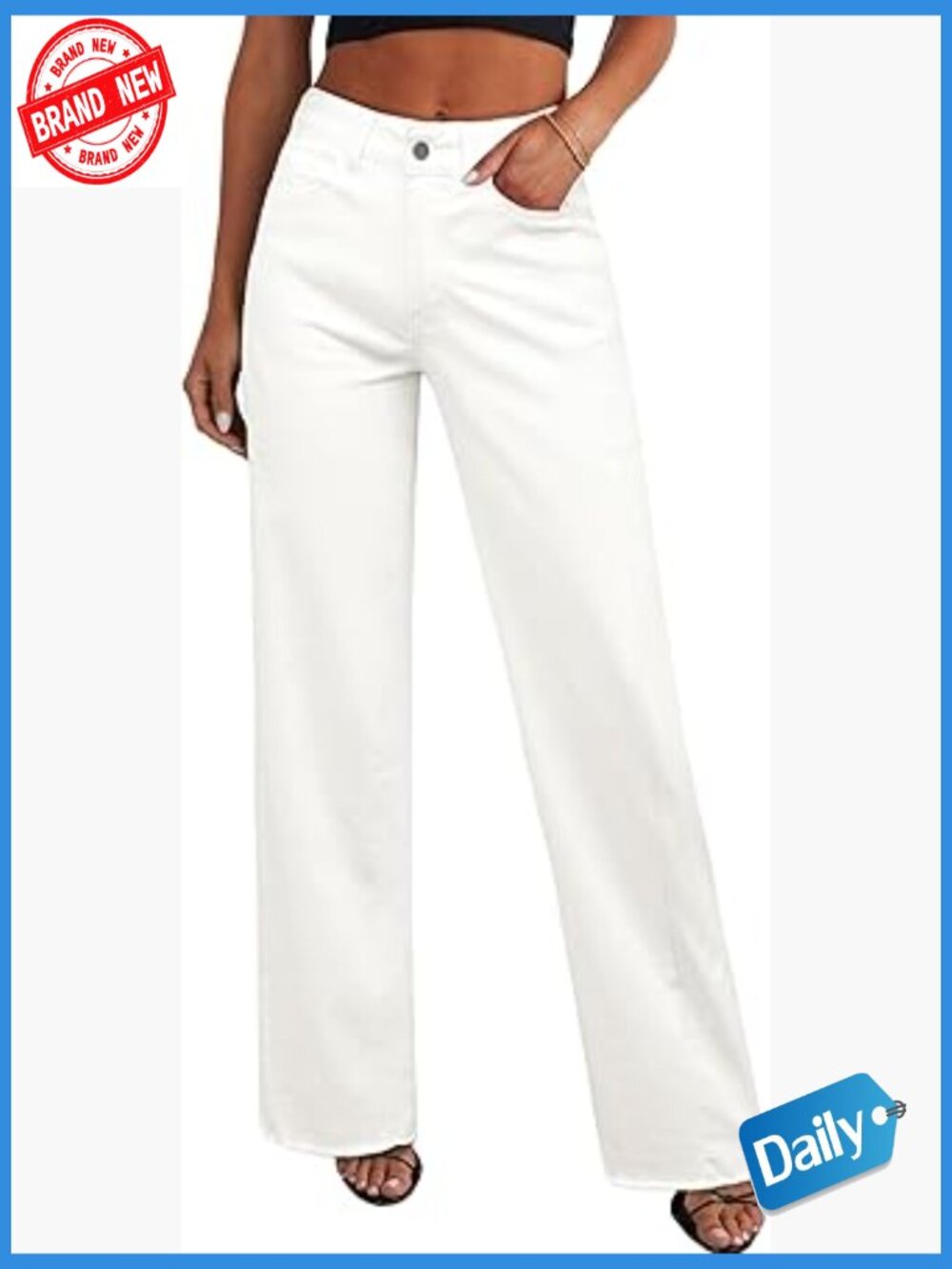 High Waisted Wide Leg Jeans Stretchy Baggy Raw Hem Denim Palazzo Pants